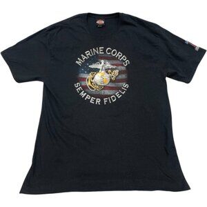 Harley Davidson Marine Corps Double Sided Biker Motorcycle Tee T-Shirt Men's XL